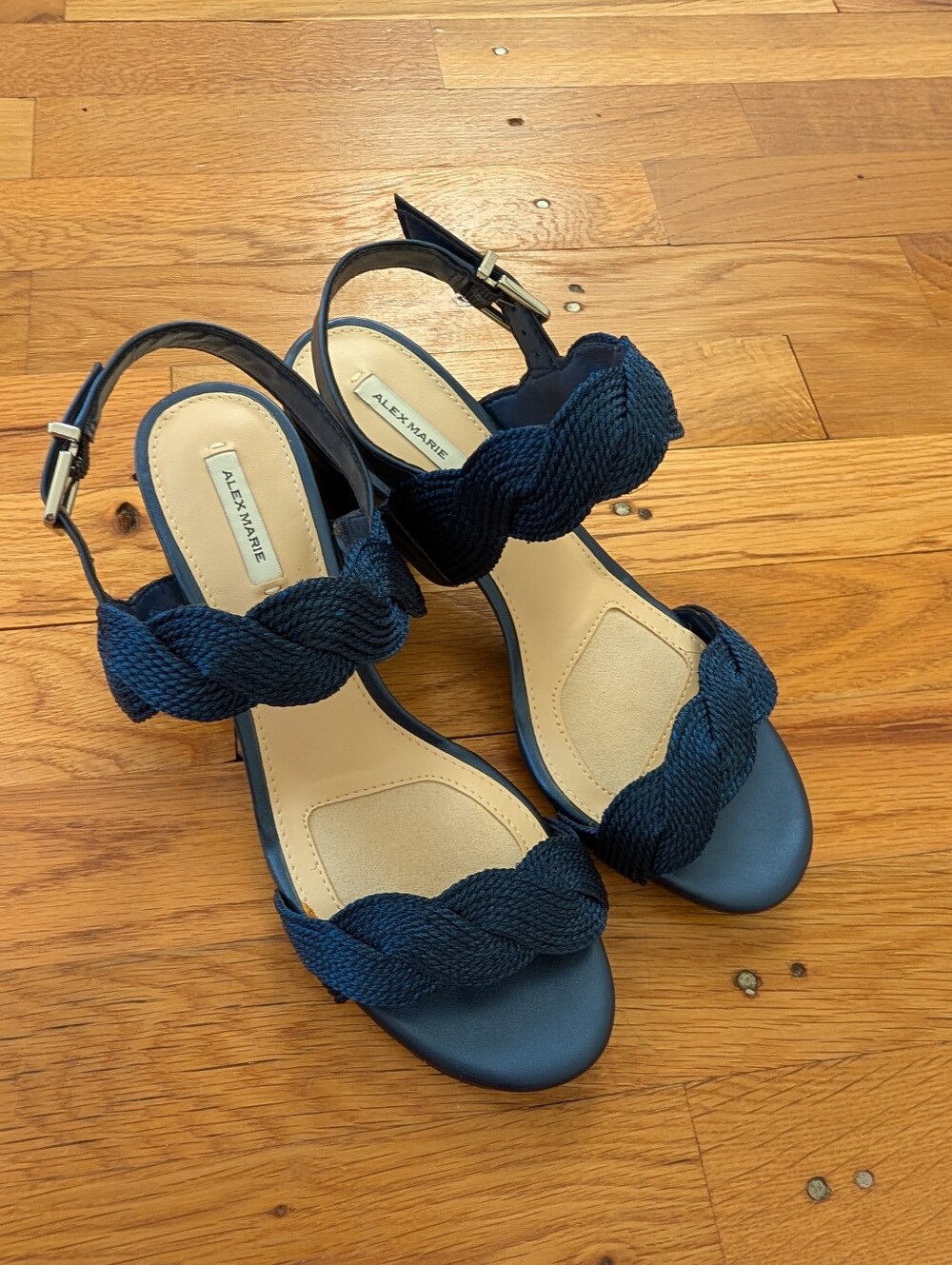 Alex Marie Devah Braided Strap Navy Slingback Sandals